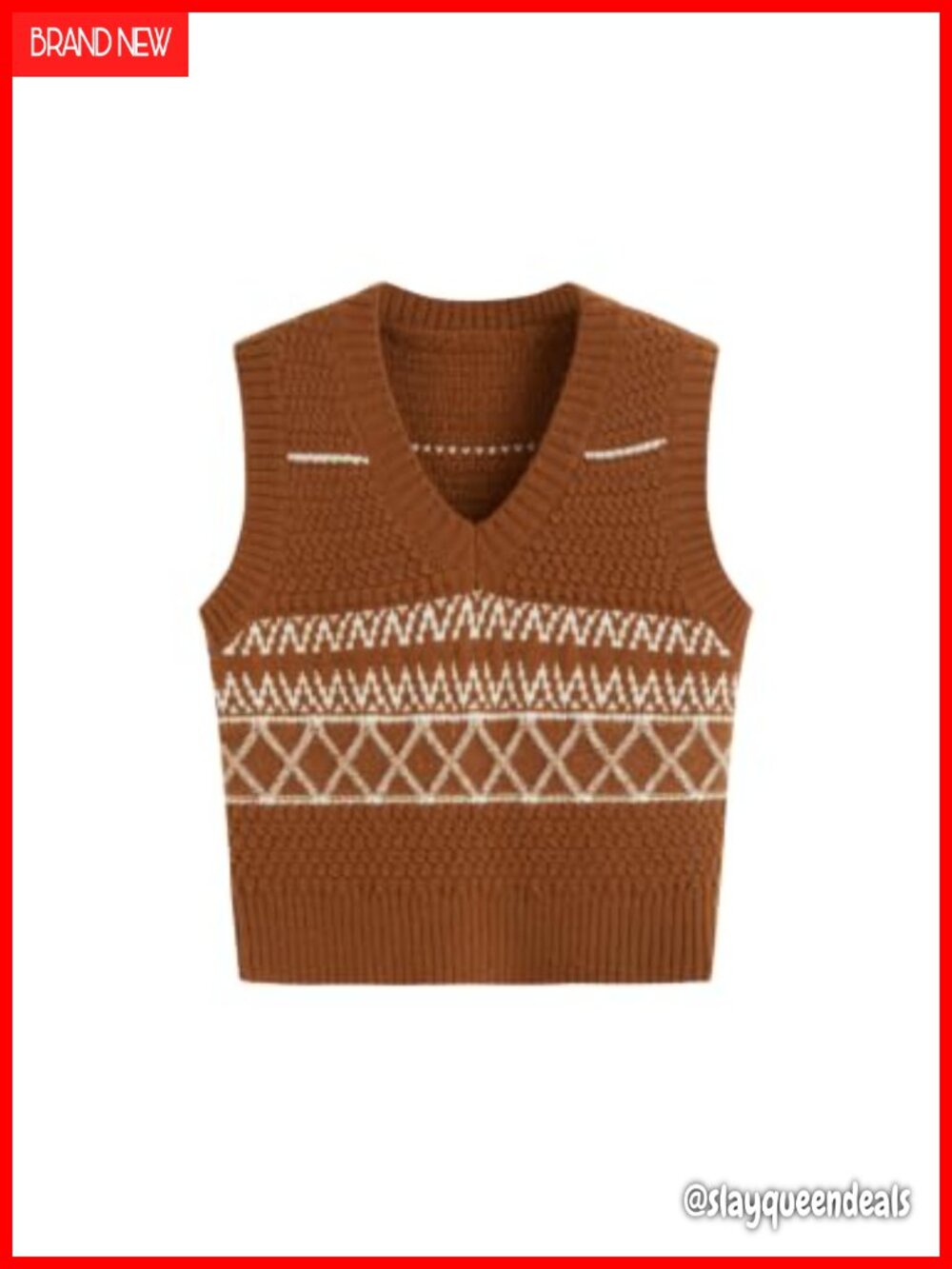Women's Geometric Jacquard Knit Sweater Vest Sleeveless Cropped V-Neck
